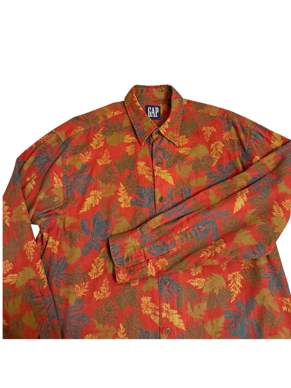 Vintage Gap Fall Leaves Print Button Down Shirt 90’s Mens Medium Long Sleeve Red - Picture 4 of 16